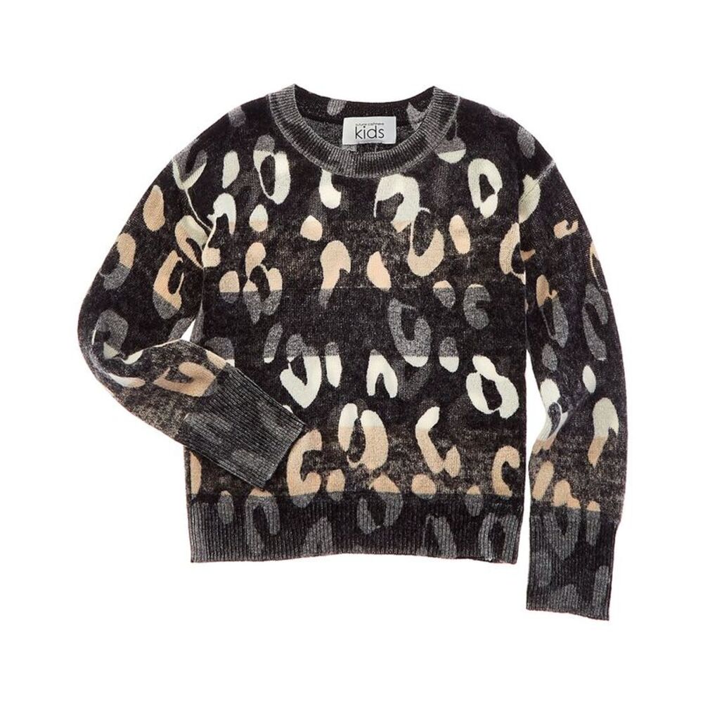 Autumn Cashmere Girls  Striped Leopard Wool & Cashmere-Blend Sweater, Grey